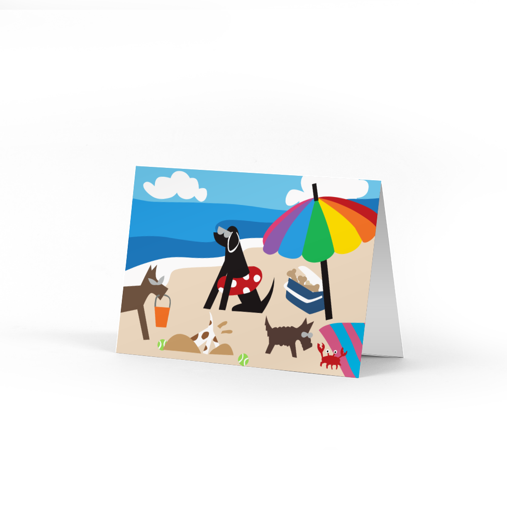 Doggie Beach Day Single Note Card
