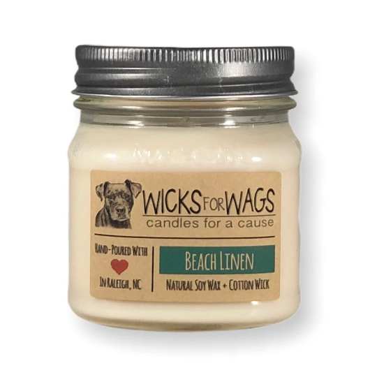 Beach Linen | 8 oz Candle | Wicks for Wags Mason Jar Candle