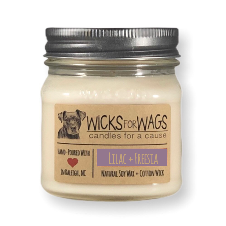 Lilac + Freesia | 8 oz Candle | Wicks for Wags Soy Candle