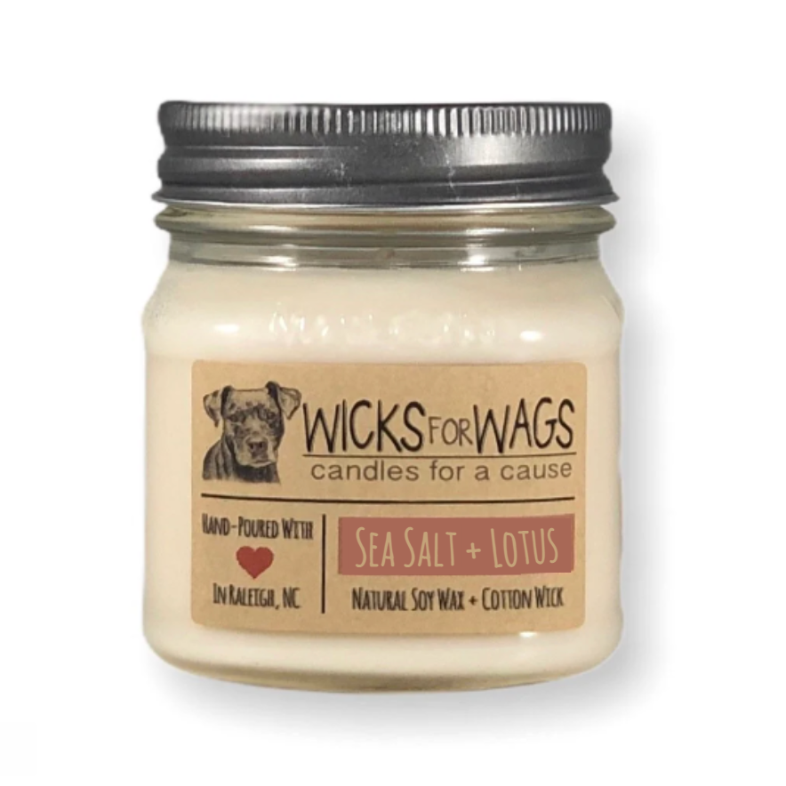 Sea Salt + Lotus | 8 oz Candle | Wicks for Wags Soy Candle