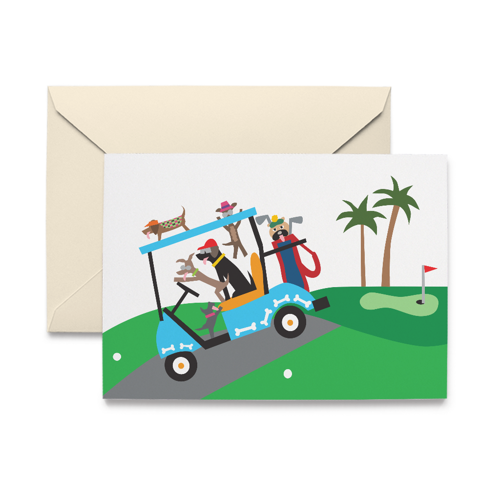 Doggie Golfers Single Note Card