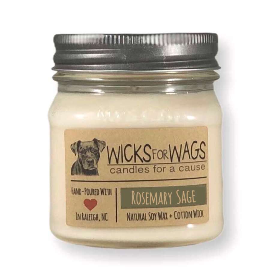 Rosemary + Sage | 8 oz Candle | Wicks for Wags Candle