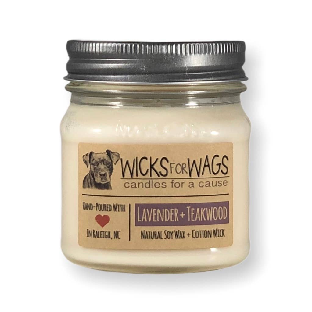 Lavender + Teakwood | 8 oz Candle | Wicks for Wags Candle