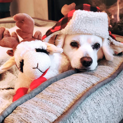 Multipet Holiday Lamb Chop w/Antlers Dog Toy 10.5"
