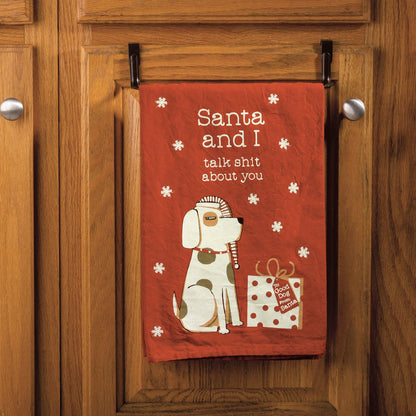 Santa And I Talk About You Dog Kitchen Towel